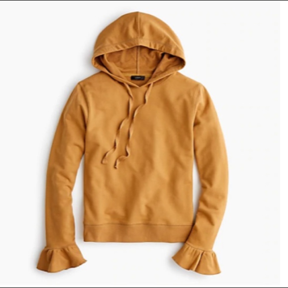 J.crew tan ruffled hoodie / sweatshirt, medium
